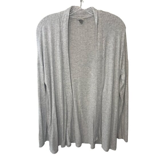 Womens Open Front Cardigan Sweater Light Gray Ribbed Knit Long Sleeve By A New D - Picture 1 of 4